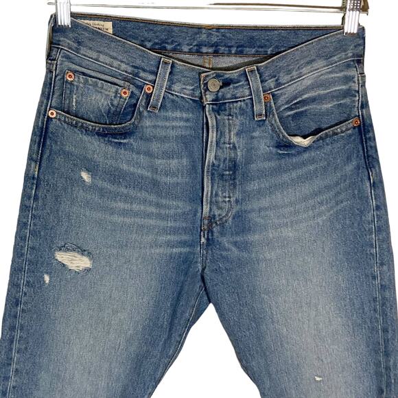 Levi's Women's 501 Skinny Jeans in Can't Touch This Medium Wash Ripped W28 L28 - Picture 5 of 16